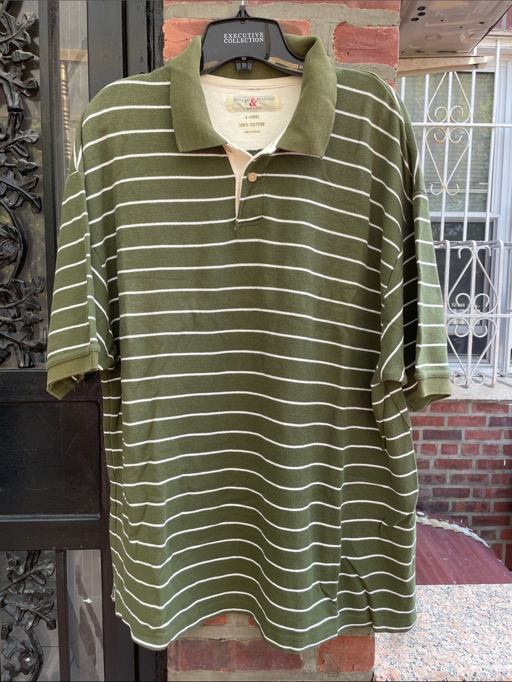 Classic Olive Green Striped Polo Shirt - Casual Cotton Blend